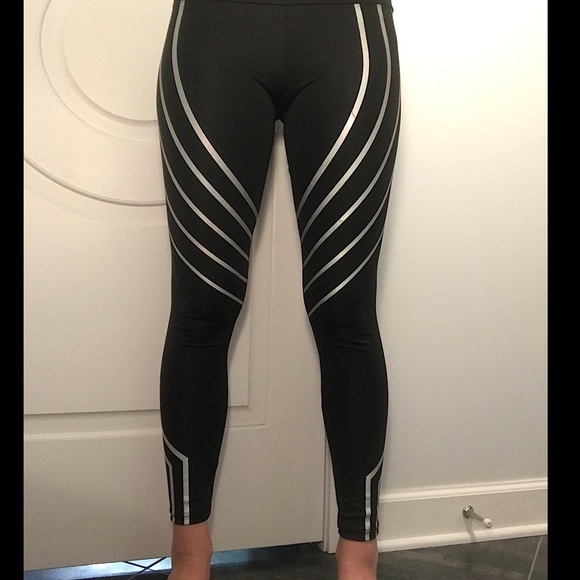 NWOT Black Leggings with Silver/Holographic Detail, Sz. S/M - Picture 2 of 10